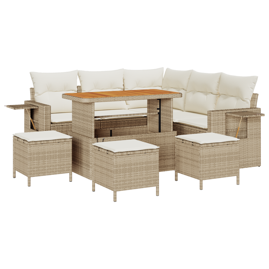 9-delige Tuinbankenset met kussens poly rattan acacia beige
