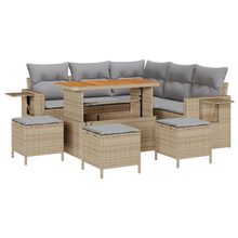 9-delige Tuinbankenset met kussens poly rattan acacia beige