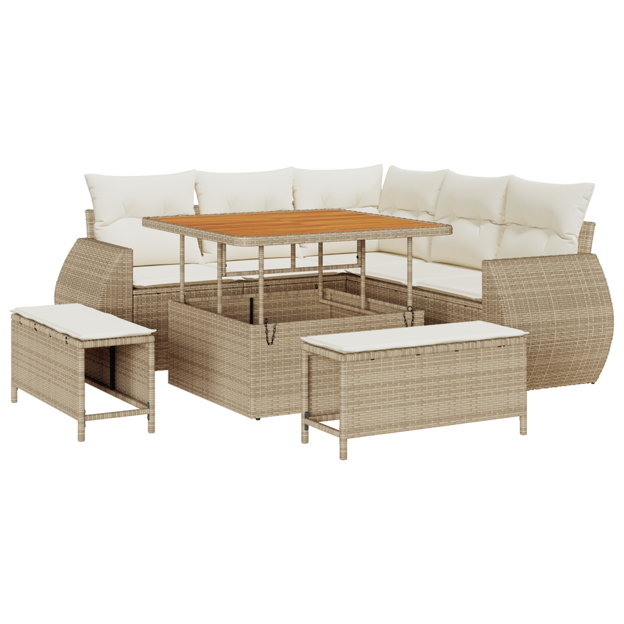 8-delige Tuinbankenset met kussens poly rattan acacia beige