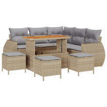 9-delige Tuinbankenset met kussens poly rattan acacia beige