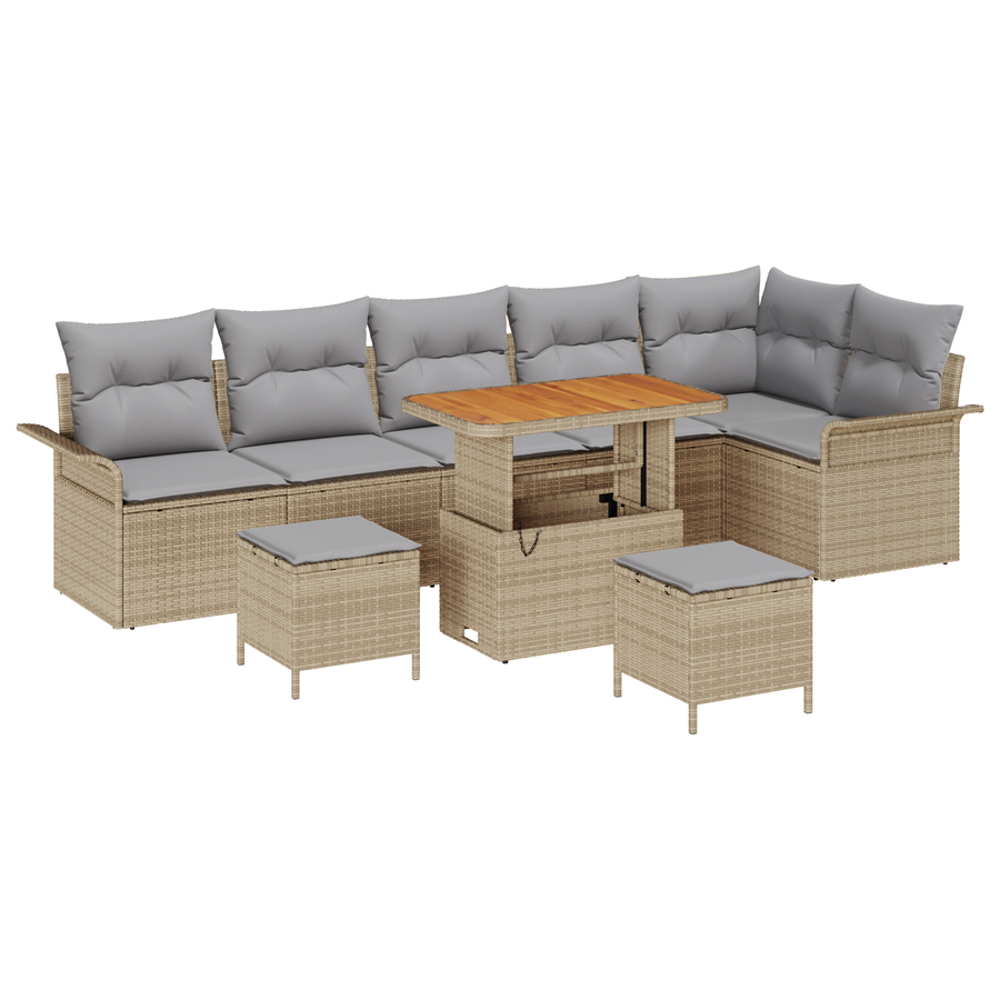 9-delige Tuinbankenset met kussens poly rattan acacia beige