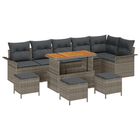 Tuinbankenset poly rattan acacia grijs 10-delig
