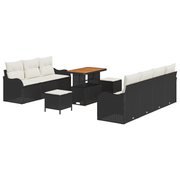 Tuinbankset poly rattan acaciahout 10-delig zwart