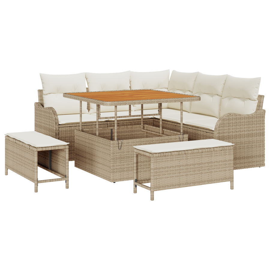 8-delige Tuinbankenset met kussens poly rattan acacia beige