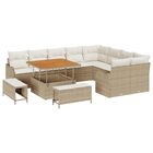 Tuinbankenset poly rattan acacia 12-delig beige