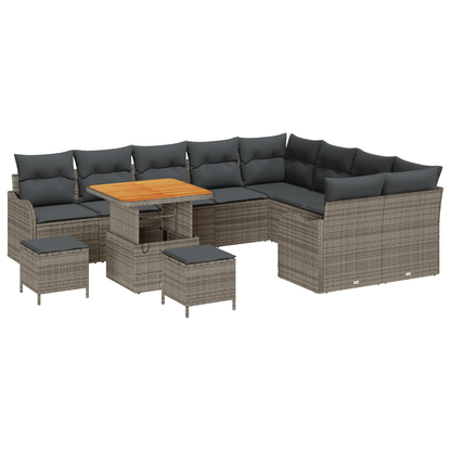 12-delige Tuinbankenset met kussens poly rattan acacia grijs