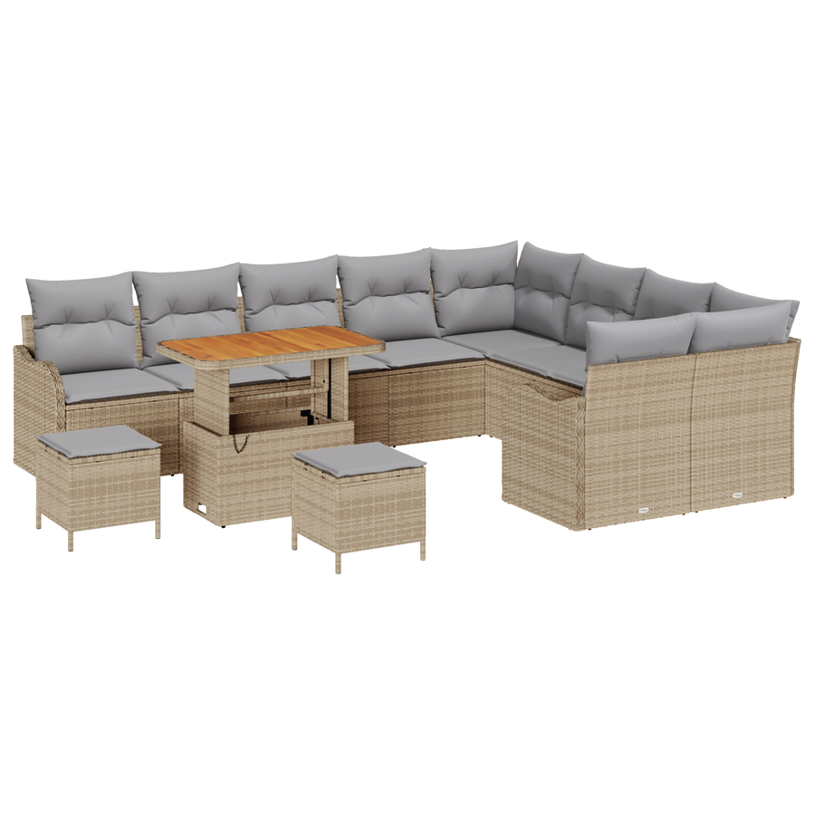 12-delige Tuinbankenset met kussens poly rattan acacia beige