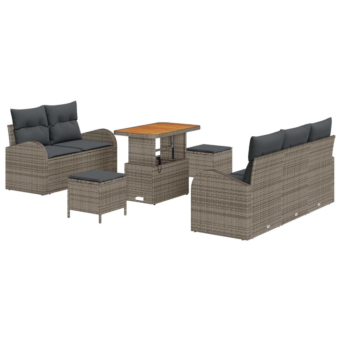8-delige Tuinbankenset met kussens poly rattan acacia grijs