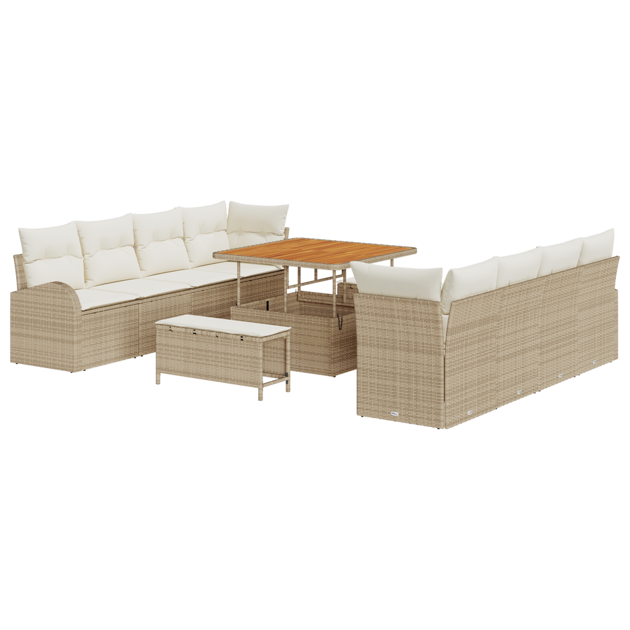 11-delige Tuinbankenset met kussens poly rattan acacia beige