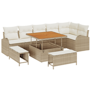 Tuinbankenset poly rattan acacia hout beige 9-delig