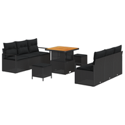 Tuinbankenset poly rattan acacia zwart 5 personen