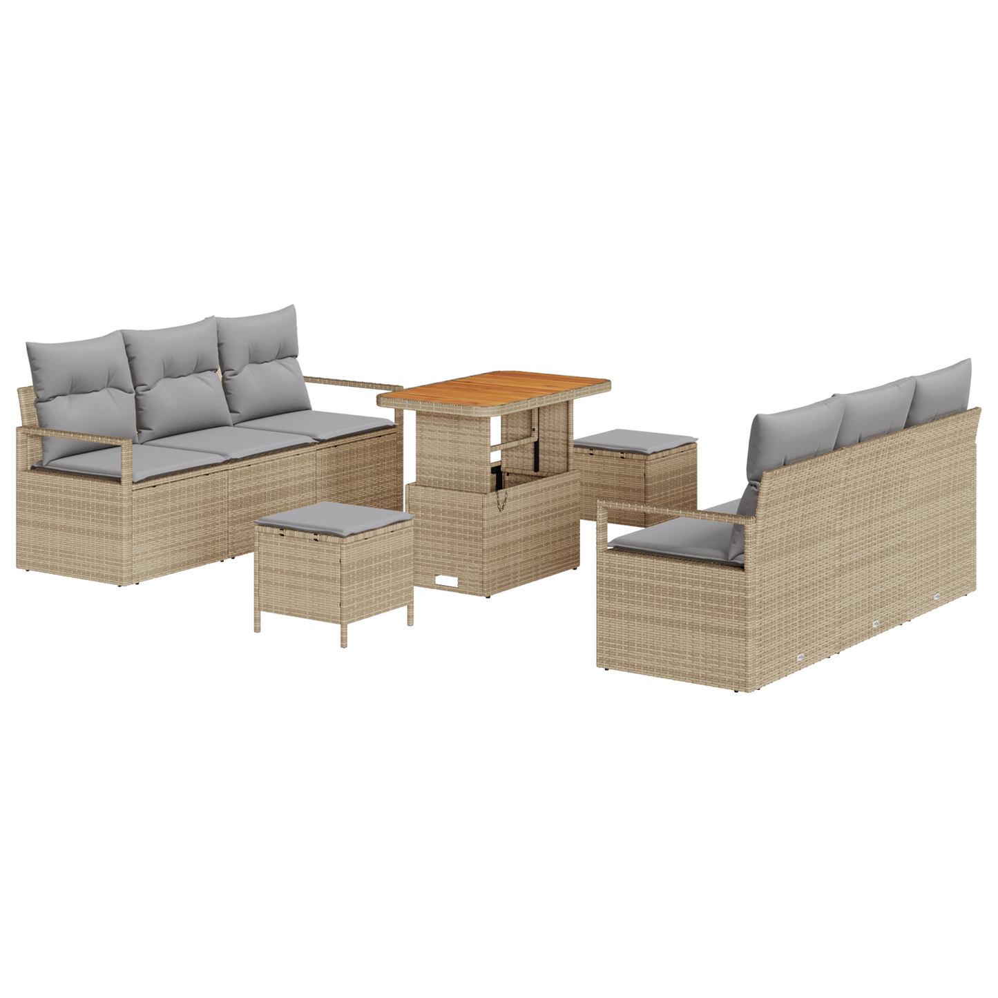 9-delige Tuinbankenset met kussens poly rattan acacia beige