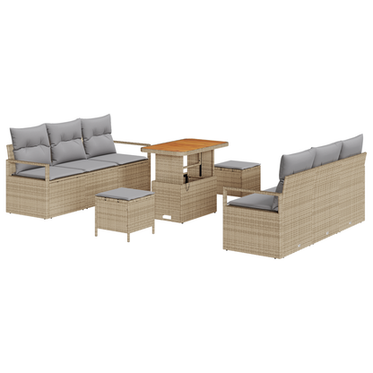 9-delige Tuinbankenset met kussens poly rattan acacia beige