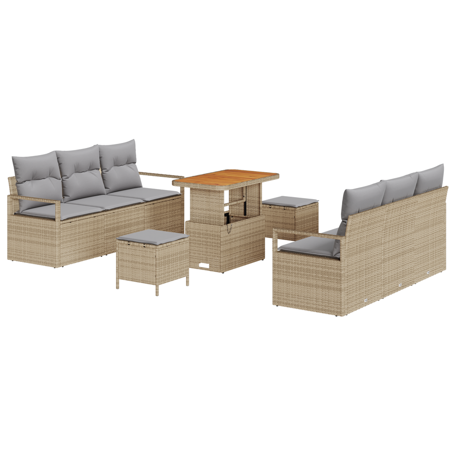9-delige Tuinbankenset met kussens poly rattan acacia beige