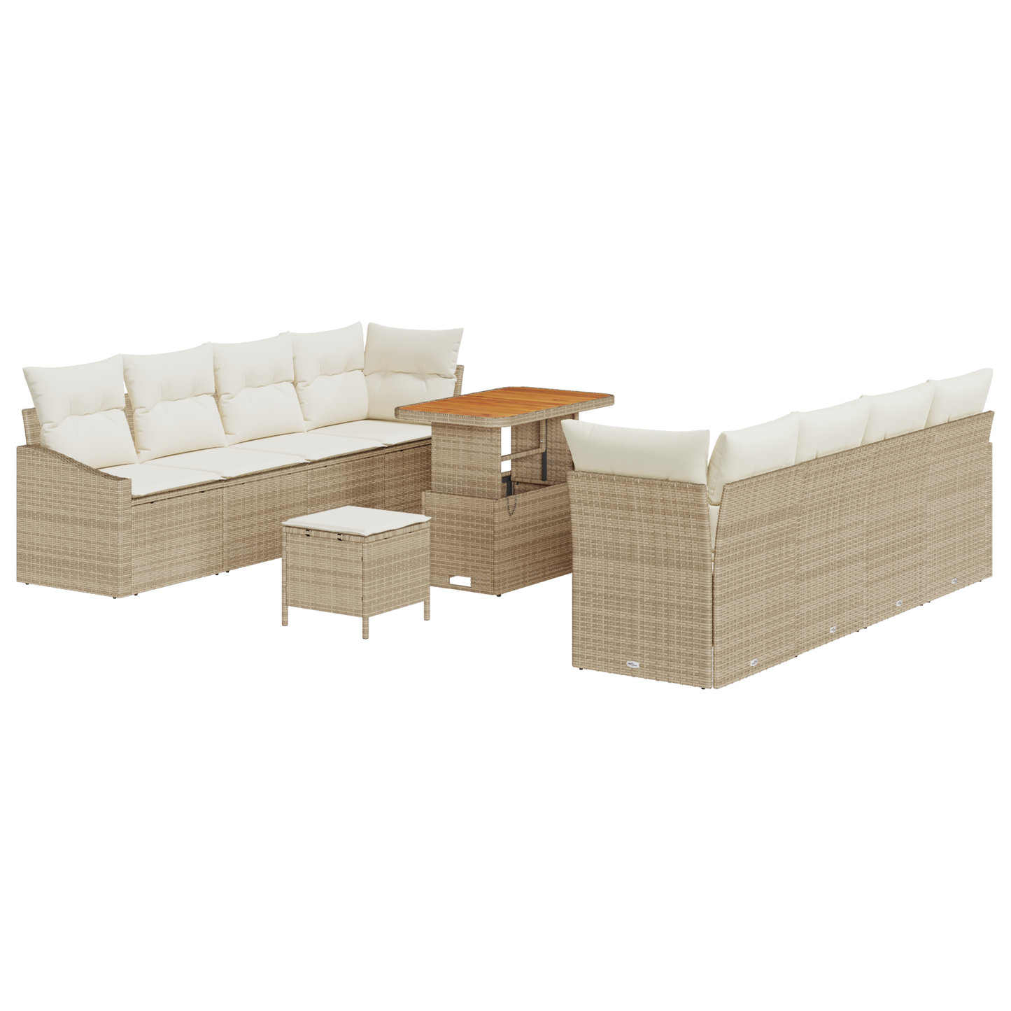 11-delige Tuinbankenset met kussens poly rattan acacia beige