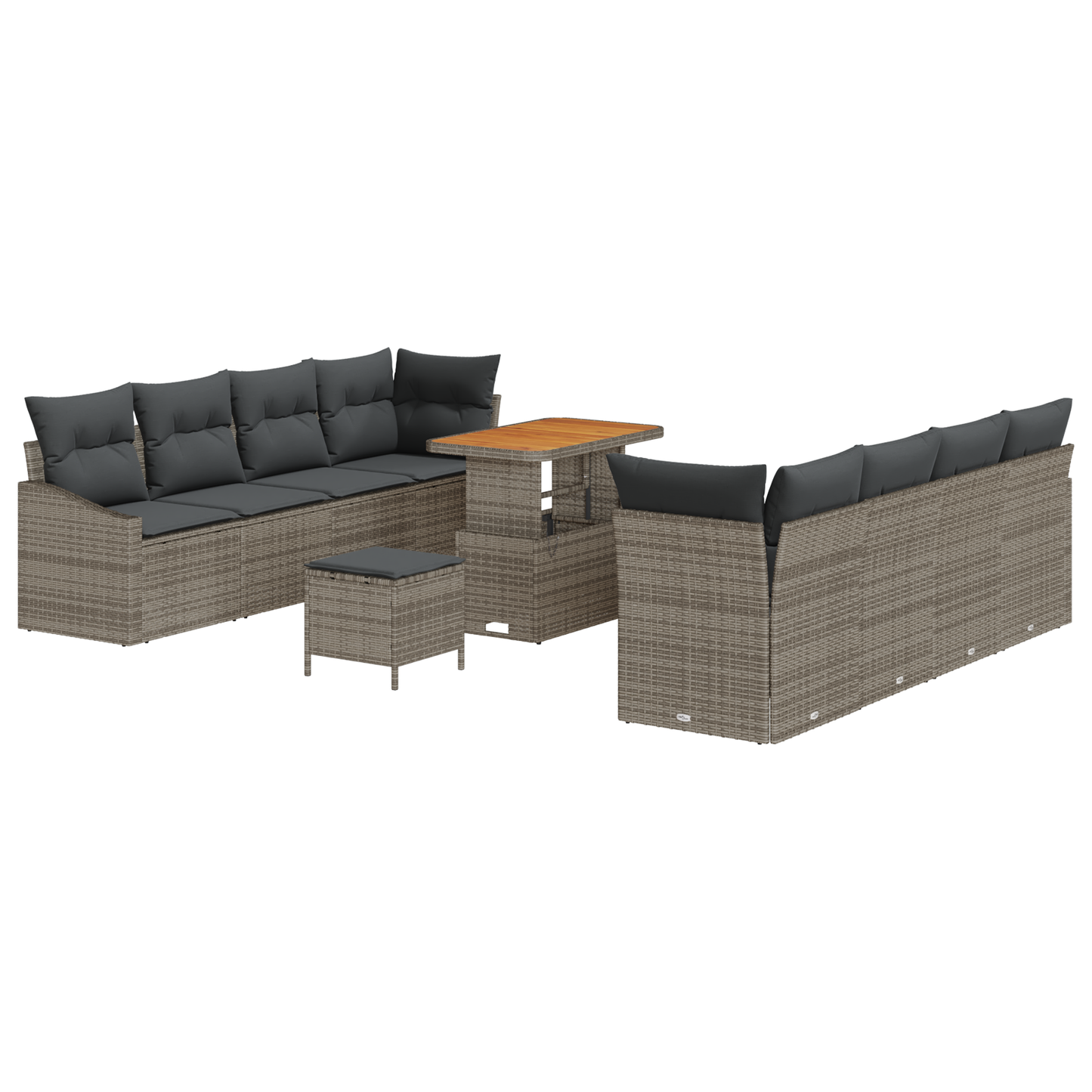 11-delige Tuinbankenset met kussens poly rattan acacia grijs