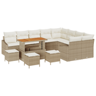 Tuinbankenset poly rattan acacia beige 5 personen
