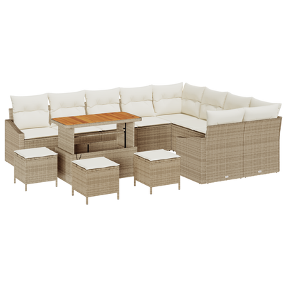 13-delige Tuinbankenset met kussens poly rattan acacia beige