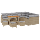 Tuinbankenset poly rattan acacia hout beige 13-delig