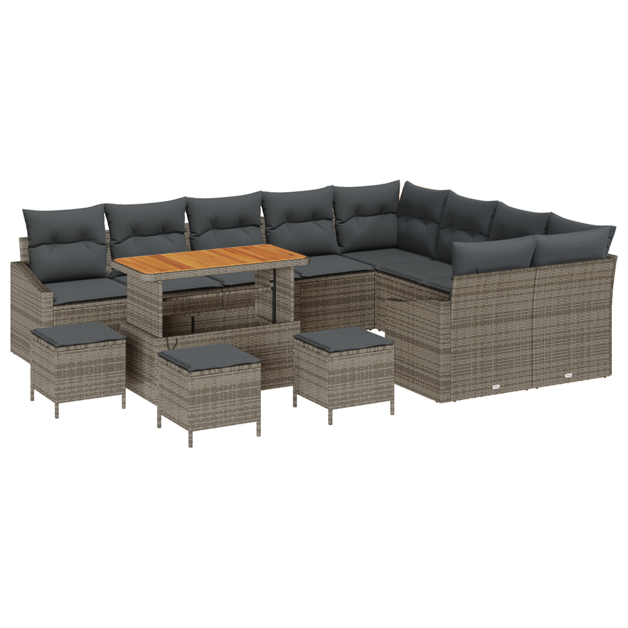 13-delige Tuinbankenset met kussens poly rattan acacia grijs