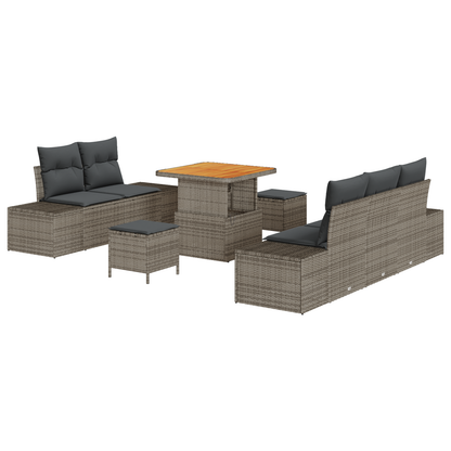 8-delige Tuinbankenset met kussens poly rattan acacia grijs