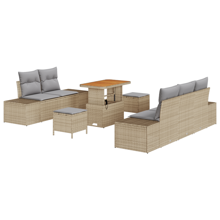 8-delige Tuinbankenset met kussens poly rattan acacia beige