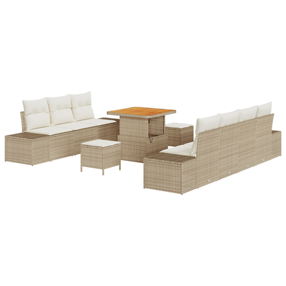 10-delige Tuinbankenset met kussens poly rattan acacia beige