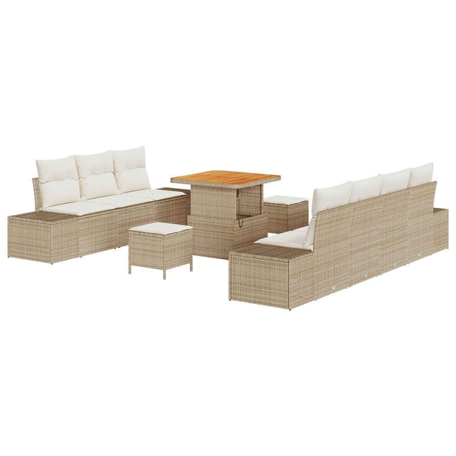 10-delige Tuinbankenset met kussens poly rattan acacia beige