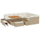 Tuinbankenset poly rattan acacia beige 12-delig