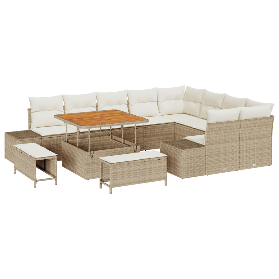 12-delige Tuinbankenset met kussens poly rattan acacia beige