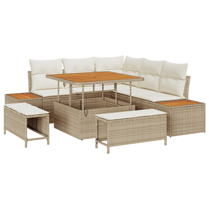8-delige tuinset met kussens Beige Poly Rattan Acacia