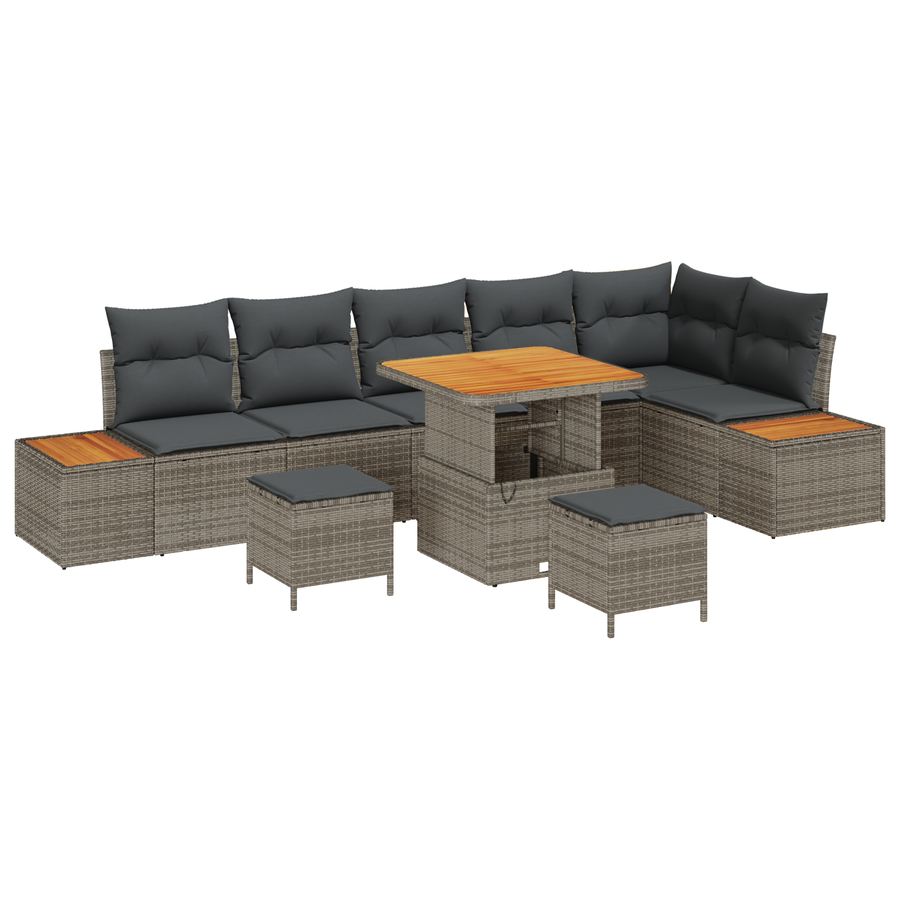 9-delige Tuinbankenset met kussens poly rattan acacia grijs