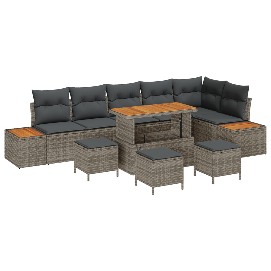 10-delige Tuinbankenset met kussens poly rattan acacia grijs
