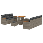 Tuinbankenset 10-delig poly rattan grijs