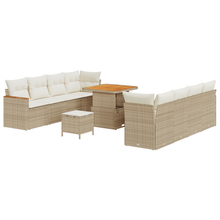 11-delige Tuinbankenset met kussens poly rattan acacia beige