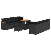 Tuinbankenset poly rattan acacia 11-delig zwart