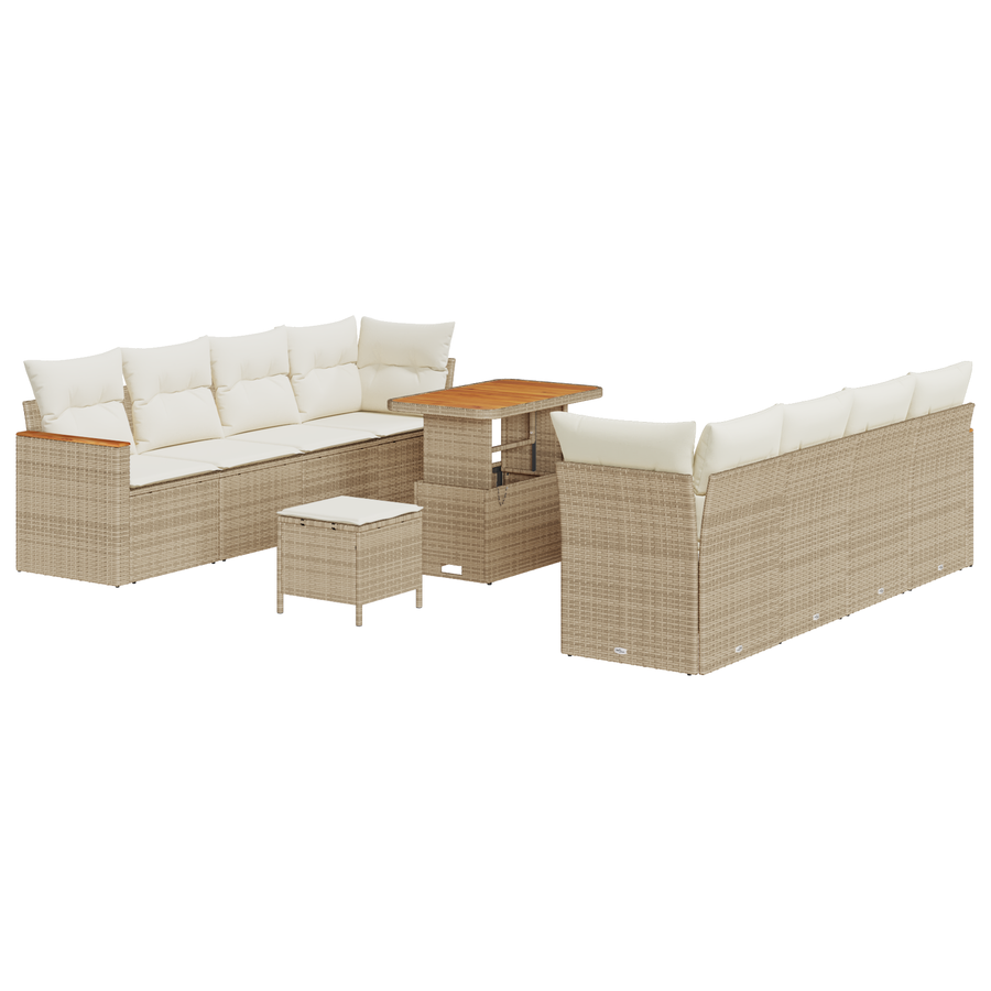 11-delige Tuinbankenset met kussens poly rattan acacia beige