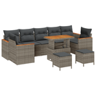 Tuinbankenset poly rattan acacia grijs 10-delig