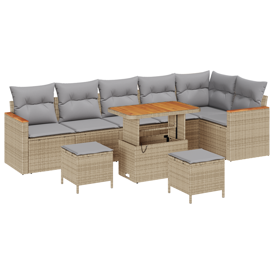 9-delige Tuinbankenset met kussens poly rattan acacia beige
