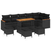 Tuinbankenset 10-delig poly rattan acacia zwart