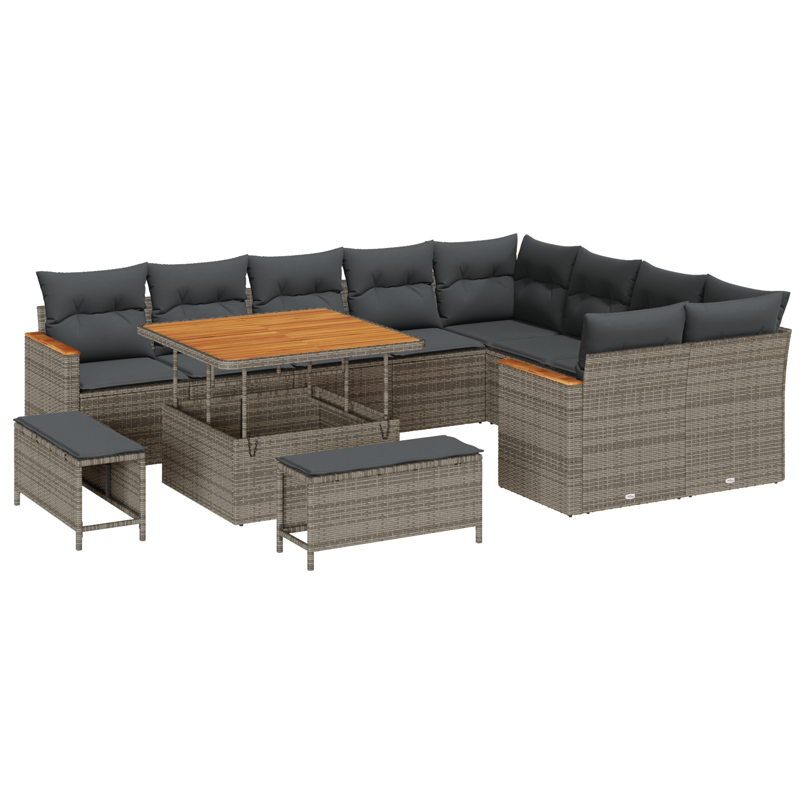 12-delige Tuinbankenset met kussens poly rattan acacia grijs