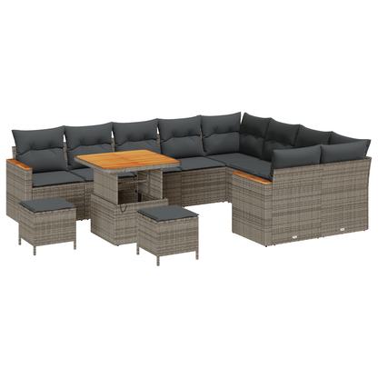 12-delige Tuinbankenset met kussens poly rattan acacia grijs