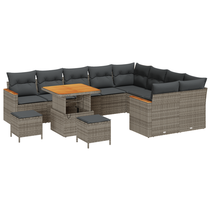 12-delige Tuinbankenset met kussens poly rattan acacia grijs