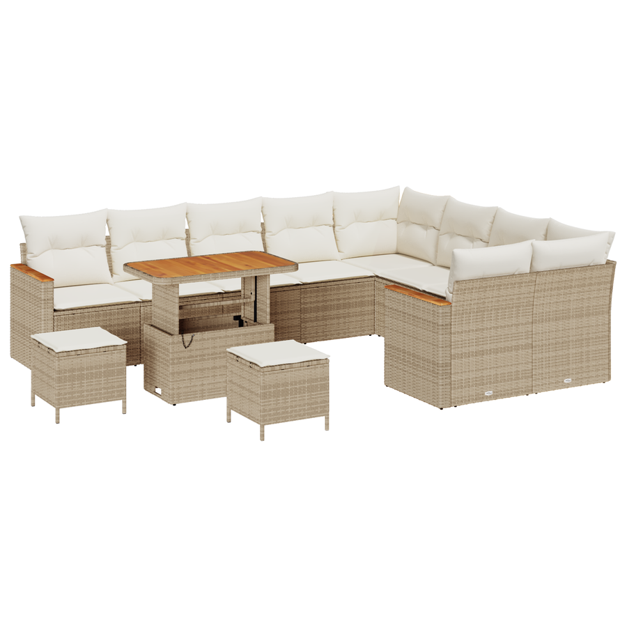 12-delige Tuinbankenset met kussens poly rattan acacia beige