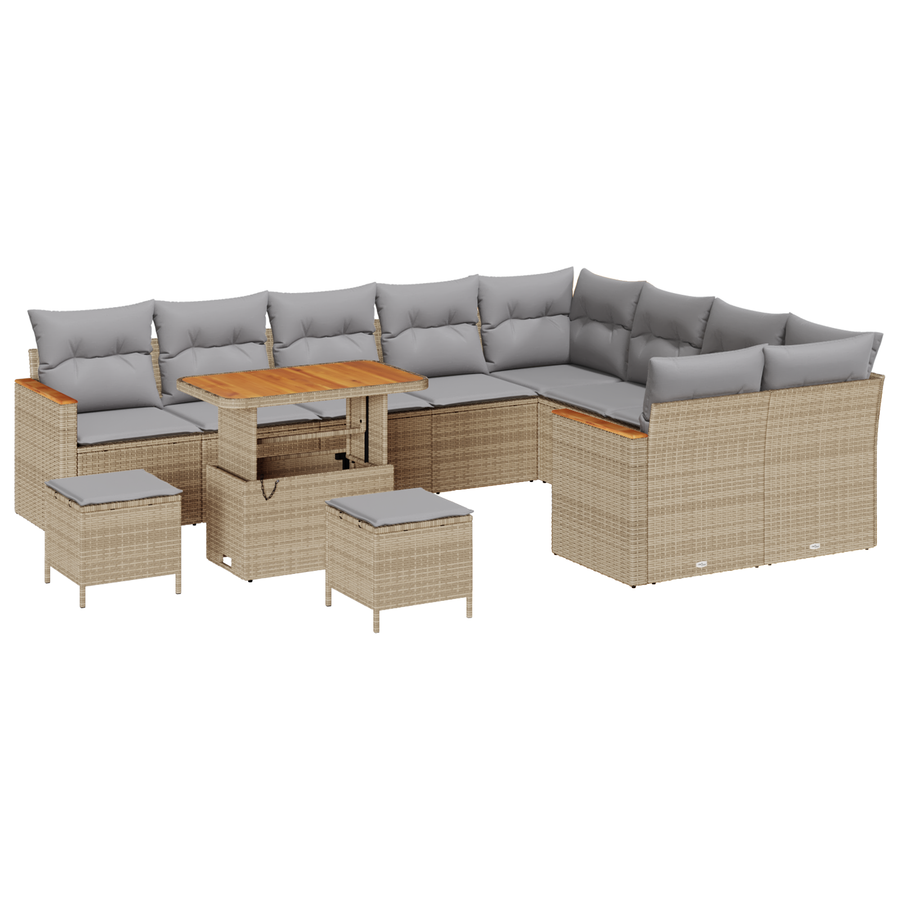 12-delige Tuinbankenset met kussens poly rattan acacia beige