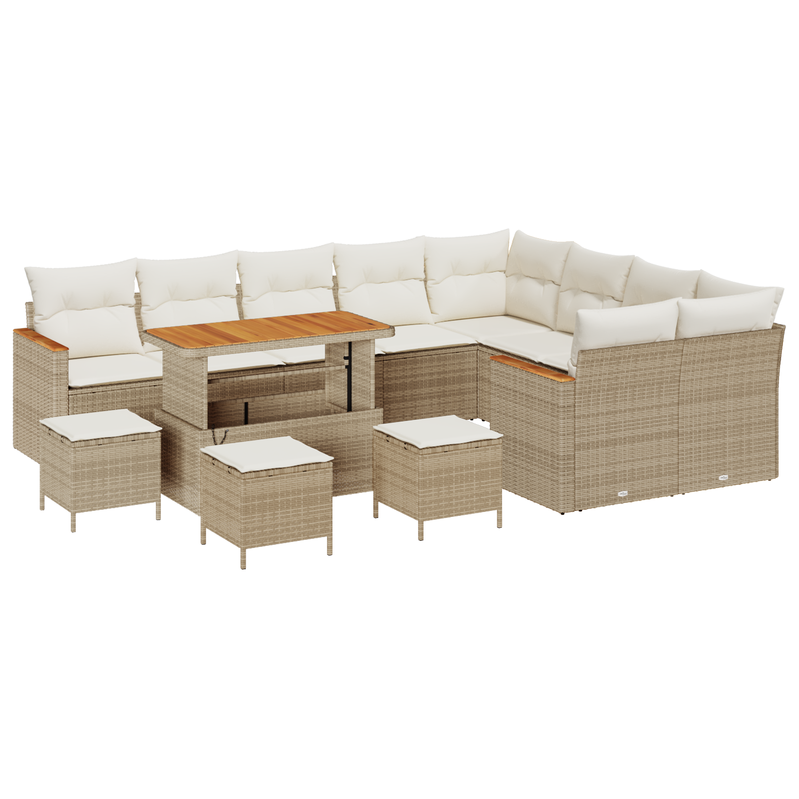 13-delige Tuinbankenset met kussens poly rattan acacia beige