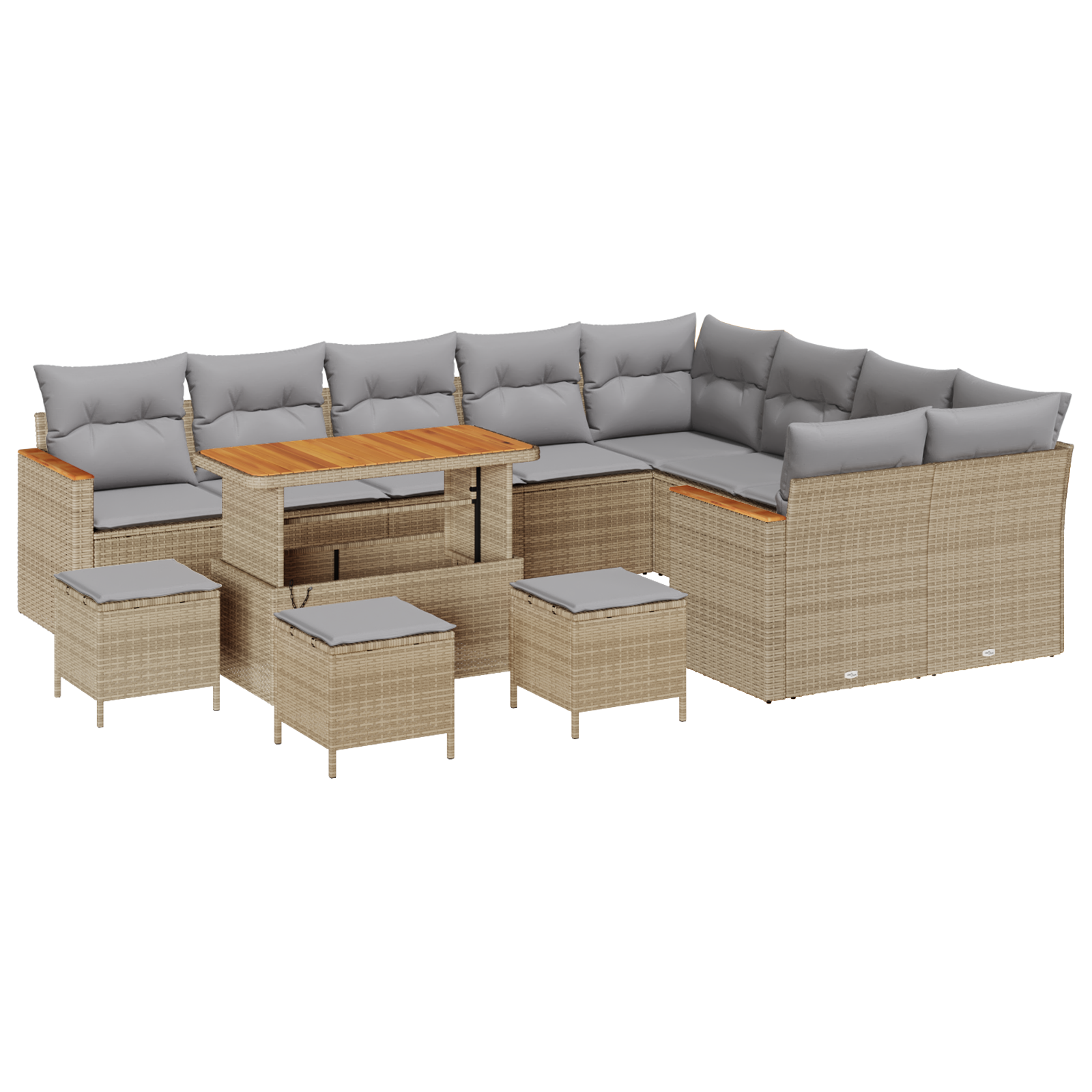13-delige Tuinbankenset met kussens poly rattan acacia beige