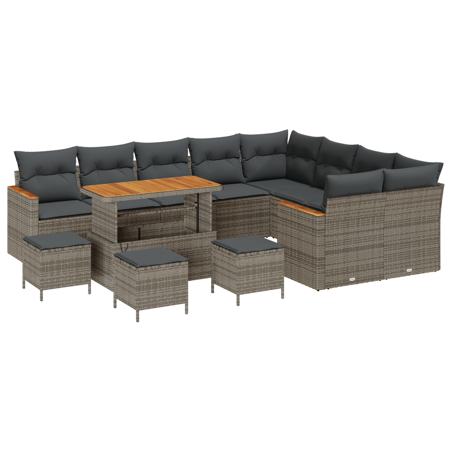 13-delige Tuinbankenset met kussens poly rattan acacia grijs