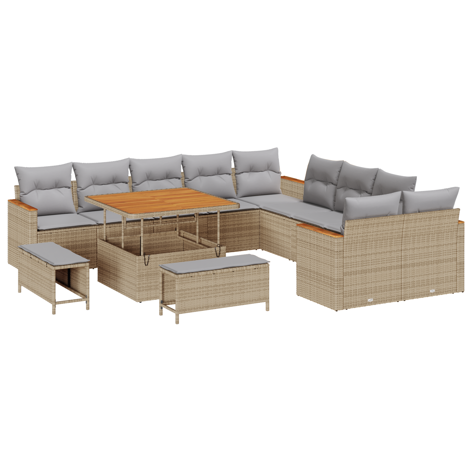 13-delige Tuinbankenset met kussens poly rattan acacia beige