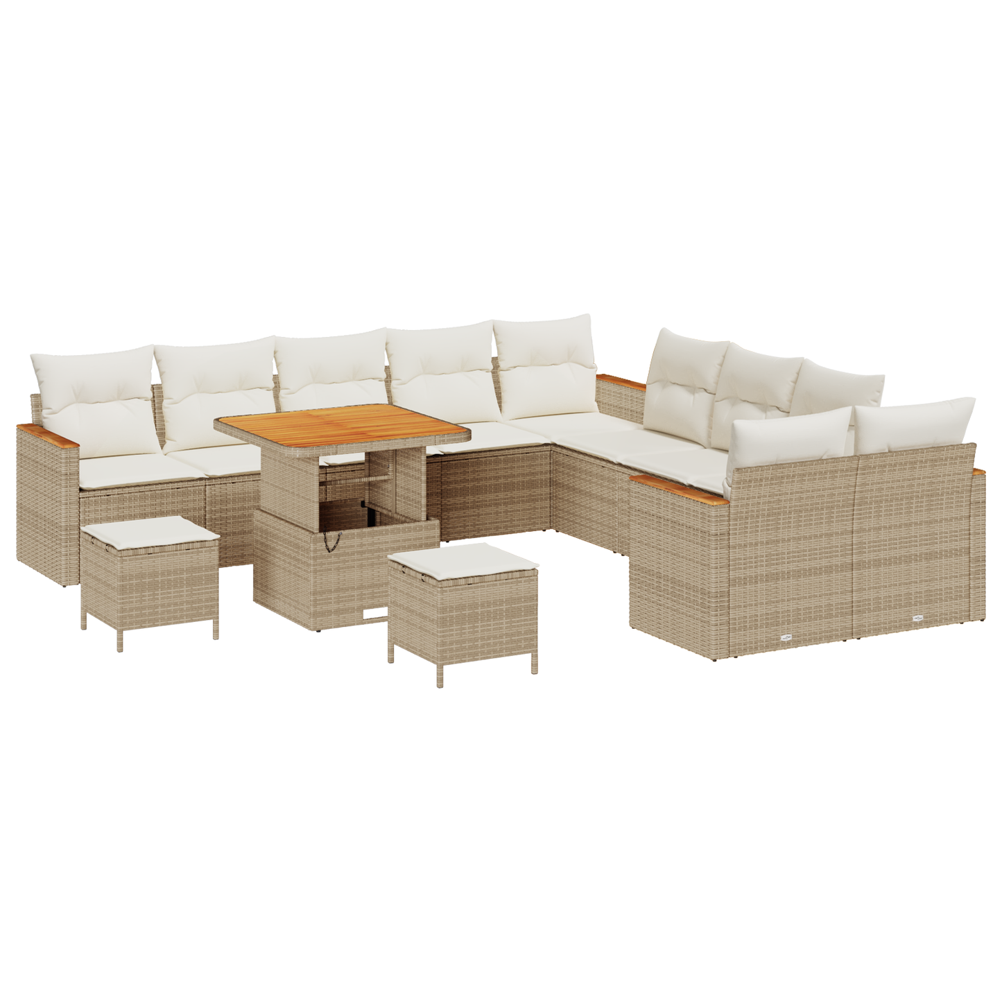 13-delige Tuinbankenset met kussens poly rattan acacia beige